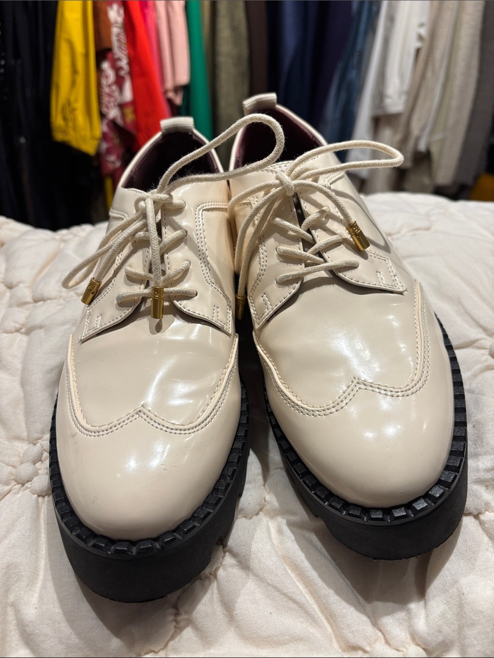 Franco Sarto Cream Lace-Up Platform Derby Shoes